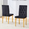 2 piece dining chairs.The gold metal legs complement the black velvet, showcasing a perfect blend of modern and classic elements.Suitable for various occasions such as kitchens,conference rooms, etc.