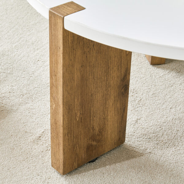 b1ae5214b11048c09999fac3ea0f6ea9_20d0f3ae5cdb6af040535a65f9a3bdcd 33.4-inch diameter minimalist circular MDF material coffee table, a stable and practical choice. The unique embedded design and the support of three table legs make the coffee table structure stable.