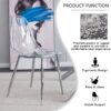 Modern minimalist transparent dining chair, plastic chair, armless crystal chair, Nordic creative makeup stool, negotiation chair, silver plated metal leg 6-piece set, TW-1200