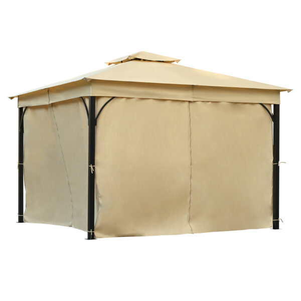 TREXM 10x12 Outdoor Gazebo Tent with Double Roofs, Patio Gazebo with Mosquito Netting and Privacy Screens, Patio Canopy for Shade and Rain for Backyard, Garden, Lawn and Deck (Beige)