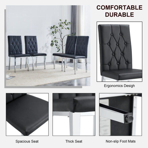 b1cd438f0b8f45d8801fa9693432d02e_20240318_adb118c633b3d2b744cdf3ccd9386305 4 piece set of black armless dining chairs brings a touch of elegance and mystery to the dining area with its deep black tone,The grid and buckle design of the back add a vintage yet fashionable touch