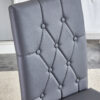 4 piece set of gray armless dining chairs brings a touch of elegance and mystery to the dining area with its deep gray tone,The grid and buckle design of the back add a vintage yet fashionable touch