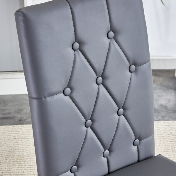 b1e635b69ad944c38825ea9ff407f10a_5b85e985f2c56e9b36dd06838ac126cd 4 piece set of gray armless dining chairs brings a touch of elegance and mystery to the dining area with its deep gray tone,The grid and buckle design of the back add a vintage yet fashionable touch
