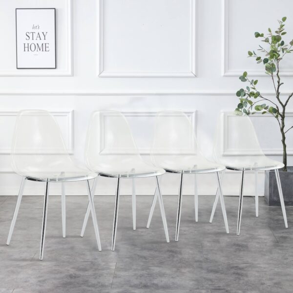 b208688d9e904244bdfa43895678705c_20230114_62f9954698b6ece381d93dc61bb5b292 Modern minimalist transparent dining chair, plastic chair, armless crystal chair, Nordic creative makeup stool, negotiation chair, silver plated metal leg 6-piece set, TW-1200