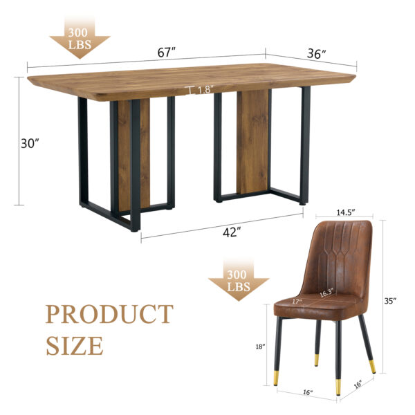 b21439b0d2d74a0e803fe1779829f25d_9a6c1340f86018c1e5dc547b8549152a Table and chair set.67"x36" Wood-Textured MDF Dining Table Set with 6 Brown Suede Chairs.MDF sticker,Wood colored texture sticker,Brown armless dining chair,Suitable for kitchen,Dining room,etc.