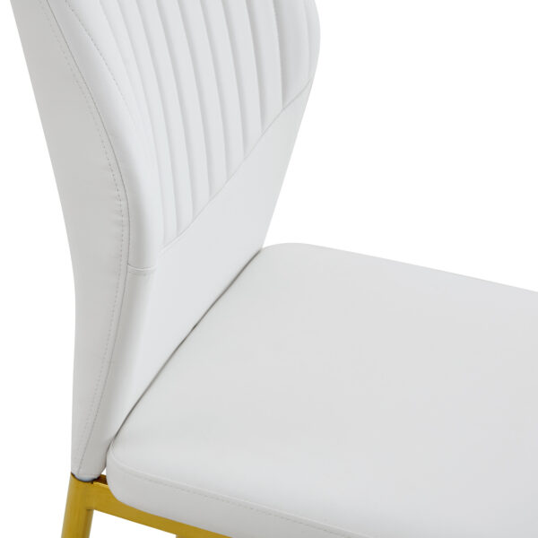 b24e11a13a2d416d91b9ec3be1c300f7_d29e43b6d284e2329db8613f8c15ac6e Luxury Simple Chair - Set of 4 White PU Material High Resilience Dining Chair with Metal Gold Leg.The Chair Back Has a Vertical Stripe Design With Smooth And Uniform Lines.
