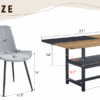 Table and chair set.71*35.4 inch Wooden And Black Spliced Dining Table With Storage Function In The Middle Of The Table Legs.Paired With 8 Light Gray Linen Dining Chairs With Curved Widened Cushion.