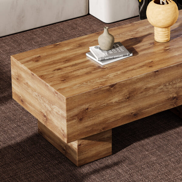b2a379e591a847cc86014865a8e0673e_b0fb990da800a6ea8bf98e9c0166787e This modern rectangular coffee table features a stylish wood color, making it an ideal addition to any living room or apartment, and measures 43.3 "x 21.6" x 17.2 ".W1151P168335
