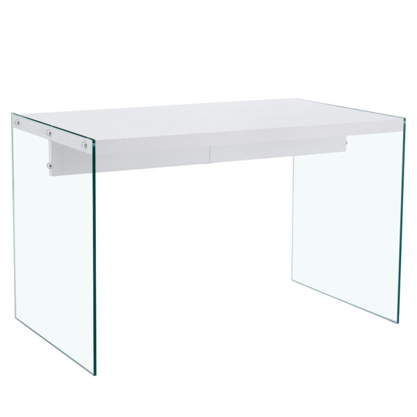 b2b701e069644dd2b8724f457e8322aa_ae652ccdf4650bb628044024c2c7c080 Table and chair set.White MDF Coffee Table - Reinforced with Tempered Glass Legs.Paired with 4 Dark Gray high-quality PU chairs with silver metal legs.