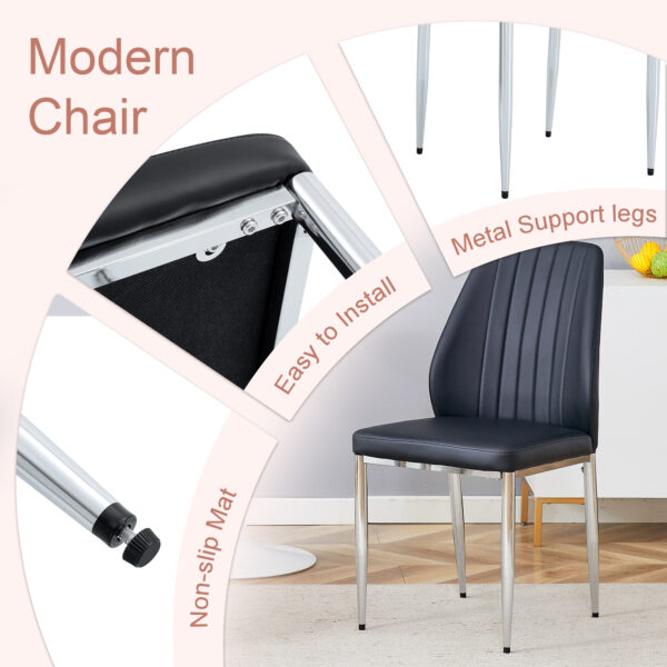 b2bf22804c46434fb1c348e847015bfe_eece76e8122272b8e3e843c90e85735a Set of 8 Black PU Comfort Dining Chairs (17.7"x25").Dining chair with extended backrest,BLACK PU,Silver metal legs,Suitable for various places such as family restaurants, hotels, coffee shops,etc.