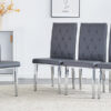 4 piece set of gray armless dining chairs brings a touch of elegance and mystery to the dining area with its deep gray tone,The grid and buckle design of the back add a vintage yet fashionable touch