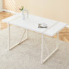 Industrial rectangular MDF Cream style dining table for 4-6 people with 1.5 inch thick MDF top and white metal legs frame for work desk, kitchen, terrace, dining room
