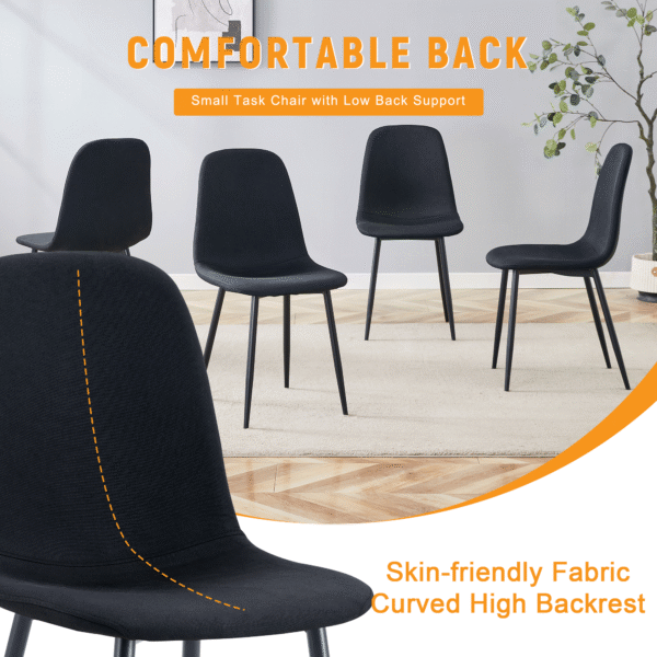 b30f8ac1f39849c9a853a51da81d5eb0_2ddb1ee1e39e7107dff0688b67cee923 Luxury Simple Chair - Set of 4 BLACK Linen-Cotton Material High Resilience Dining Chair with Metal Black Leg.Integral metal leg architecture,Suitable for various interior decoration styles.