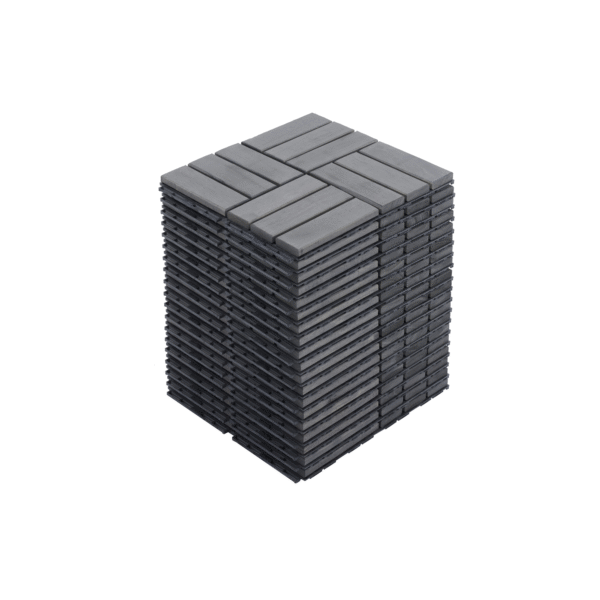 30 PCS Interlocking Deck Tiles Checker Pattern, 12" x 12" Square Light Gray Acacia Hardwood Outdoor Flooring for Patio, Bancony, Pool Side,...