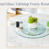 Double layer rotatable round glass.The rotatable design makes it more convenient to retrieve and place items.The upper glass has a diameter of 24 inches, while the lower glass15 inches.