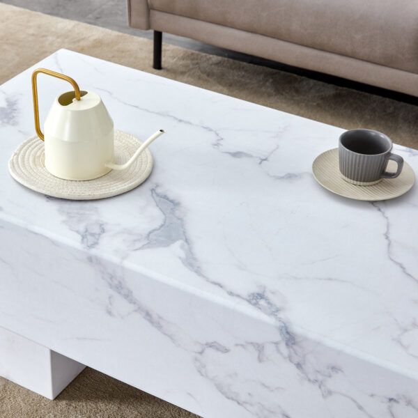 b39bd6d1d0f54b56a7124fe72c4d1727_20240123_0fe08cab024c6bd11e7c7915ee42e022 Modern Simple White Marble Texture MDF Coffee Table - 43.3"x21.6"x17.2" Practical Model.Making it an ideal addition to any living room or apartment.W1151134962