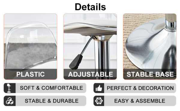 b39f76c749ec4e84b322f376a1e2eada_9c723614bfad6a896898ba02450a5fa8 Modern minimalist bar chairs and bar stools. Can rotate 360 ° and adjust lifting. PET backrest and PU seats. Set of 2. Suitable for bars, restaurants, and front desk cashiers. W1151P172644