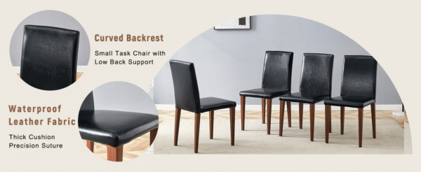 Table and chair set.71*35.4 inch Wooden And Black Spliced Dining Table With Storage Function In The Middle Of The Table Legs.Paired With 8 Black PU Dining Chairs, Simple And Versatile.