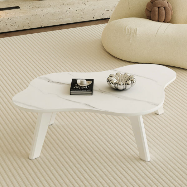 b3b7ca65870c4669a9b5b5a2d4b1b727_fed73c0ec30c0d8d39e2043c883ea8a3 Modern minimalist white imitation marble tabletop coffee table. Solid wood spray painted desk legs, cloud shape to give you a new experience, computer desk. Suitable for dining and living rooms.