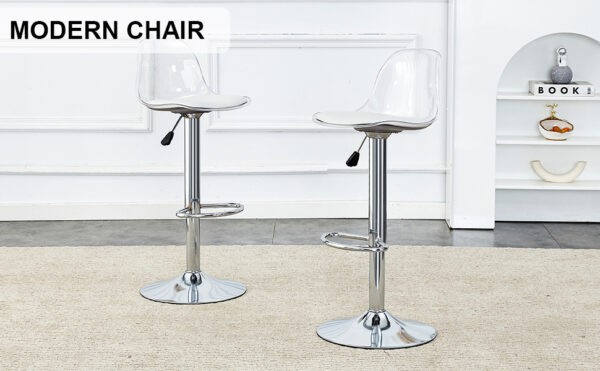b3ec2c23935c4c9889a5df1046d06817_666d83170e892906acf44cd2ae22ad99 Modern minimalist bar chairs and bar stools. Can rotate 360 ° and adjust lifting. PET backrest and PU seats. Set of 2. Suitable for bars, restaurants, and front desk cashiers. W1151P172644
