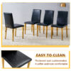 Table and chair set.71 * 35.4 inch rectangular dining table.Tempered Glass Tabletop,Golden 7-shaped Metal Table Legs.Paried With 8 Black PU dining chairs, Golden Metal Legs.Simple and versatile.