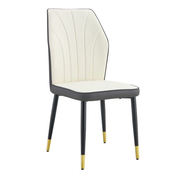 b41d7ca20e9544a0b47382774c1c0865_165f9da0b3b0103de35bfc226526dc4f 4 modern dining chairs with stylish PU patterned backrest and black metal legs for a comfortable home experience in the kitchen, bedroom and office.