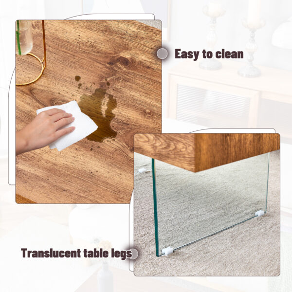 b4781898e2154042b4289a465d033946_b72e39225c510c5c4580e3b4dbfc9008 Natural Style MDF Coffee Table - 39.3"x21.6" with Tempered Glass Legs.Density Board Sticker,Reinforced Glass.