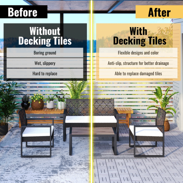 30 PCS Interlocking Deck Tiles Checker Pattern, 12" x 12" Square Light Gray Acacia Hardwood Outdoor Flooring for Patio, Bancony, Pool Side,...