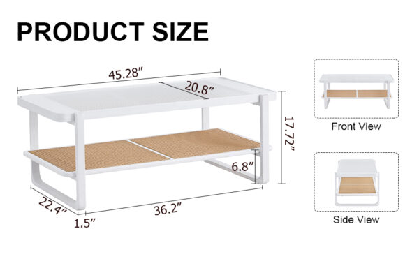 b4a40adbe5164f538a92afe7eb8a4525_20240123_44b01663437fabcf8e5f824083e4f29c Modern minimalist white double layered solid wood coffee table. Glass tabletop, imitation rattan edge table. Rectangular table suitable for living room, dining room, and bedroom