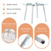 Table and chair set.Modern circular transparent tempered glass table, tempered glass tabletop, silver metal table legs.A Set of 4 White PU Comfort Dining Chairs with extended backrest.