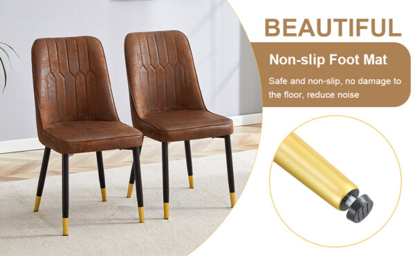 b4ed9474f87d485e9bb63849bd5279c4_7f1c5d2283b0e495d61f5073d0dd81f8 Table and chair set.67"x36" Wood-Textured MDF Dining Table Set with 4 Brown Suede Chairs.MDF sticker,Wood colored texture sticker,Brown armless dining chair,Suitable for kitchen,Dining room,etc.