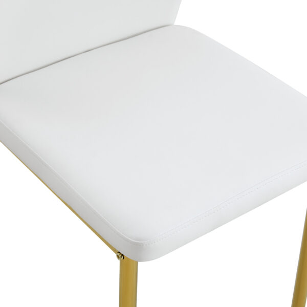 b51dde9451624818aeafa2113774d268_5d1bd902a7cb32fa521615f710109b9e Luxury Simple Chair - Set of 4 White PU Material High Resilience Dining Chair with Metal Gold Leg.The Chair Back Has a Vertical Stripe Design With Smooth And Uniform Lines.