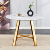 Modern minimalist white patterned circular dining table and coffee table. MDF desktop, diameter 42 inches, stainless steel metal legs, suitable for home and office use