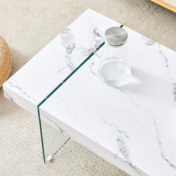 b538494365d44ea9a42706ebf7b1a4be_fde275573e802bdb38636dd9fccafcce 43.3"x23.6" White Marble-Patterned MDF Coffee Table with Tempered glass legs.Suitable for Living Room.It can be used not only as a coffee table but also as a side table or display stand.