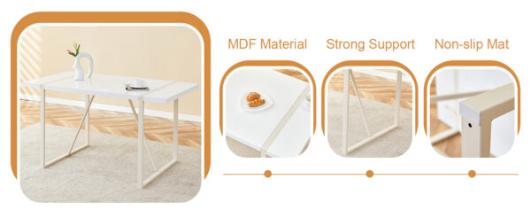 b5a571df5d4a43cc9241e2052f4d3b54_d3590cfa6f97a2bdf5db31aea06639e4 Industrial rectangular MDF Cream style dining table for 4-6 people with 1.5 inch thick MDF top and white metal legs frame for work desk, kitchen, terrace, dining room