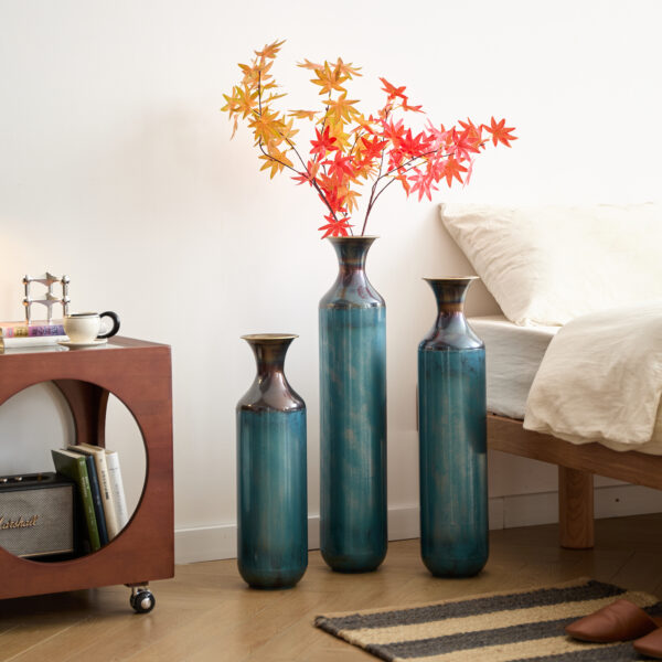Floor metal vase modern style decoration home droplet shaped white metal vase 3-piece set gorgeous home decoration large glazed metal vase