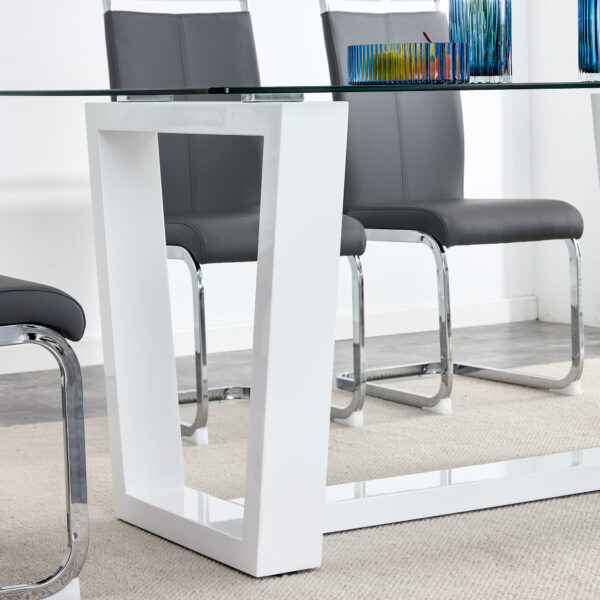 Glass Dining Table Large Modern Minimalist Rectangular for 6-8 with 0.4" Tempered Glass Tabletop and white MDF Trapezoid Bracket,For Kitchen Dining Living Meeting Room Banquet Hall F-1550