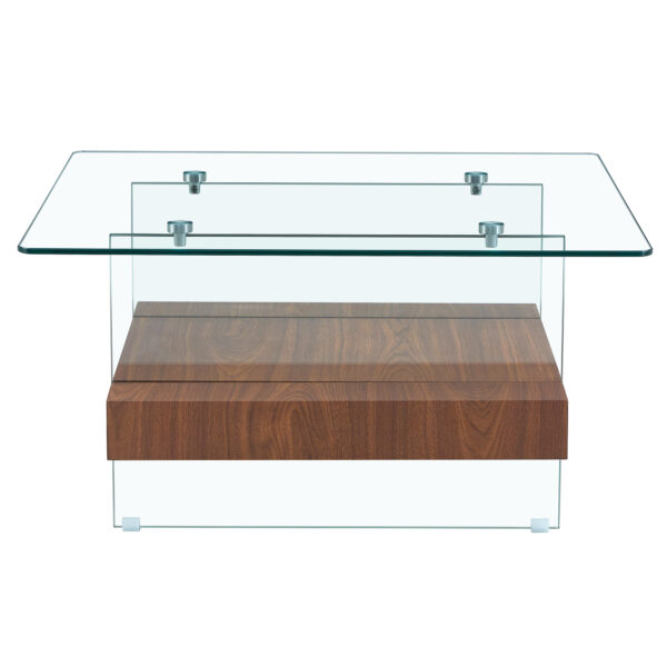 b5f90ab2b1ea428a920ea4b69ae3d44b_341030f727f7214af8daf0569564e2ab 31.4 Inch Modern Two-Tier Square Coffee Table - An Elegant Combination of Clear Glass and Dark Wood Texture Sticker It can be used not only as a coffee table but also as a side table or display stand.