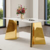 63"x31.5x30" Pandora Patterned Sintered Stone Dining Table with Golden Stainless Steel Butterfly Legs.The tabletop is designed to be scratch and heat resistant.Slabs Tabletop,Stainless Steels Legs.