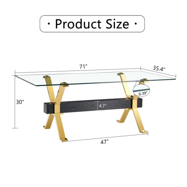 b6225281f9254bde911349fcb45e843a_364e58af19b7c6c75ca6f26f110f9c32 Dining table. Modern tempered glass dining table. Large modern office desk with gold metal legs and MDF crossbars, suitable for home and office use. Kitchen .71 ''x35.4''x30 '' 1105