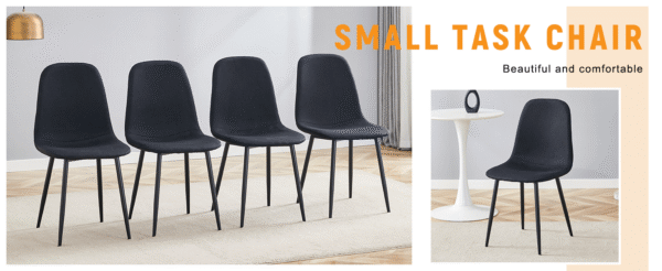 b62ac7dfaa5745509c61616c2f4d959b_ab04c5235a8207f61b875886801382f4 Luxury Simple Chair - Set of 4 BLACK Linen-Cotton Material High Resilience Dining Chair with Metal Black Leg.Integral metal leg architecture,Suitable for various interior decoration styles.