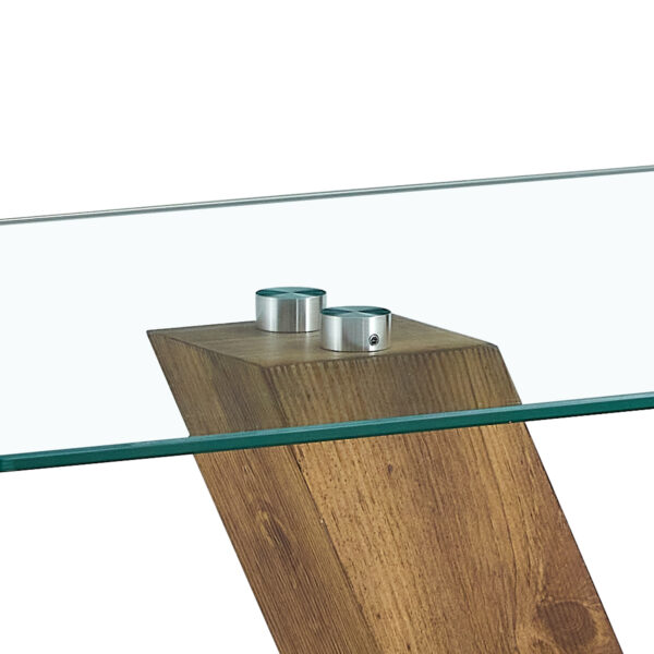 b632005b622e45d199e4456b45769674_20240321_1837bde9332a717017afaf8753dd62ed A modern minimalist style coffee table. Transparent tempered glass tabletop with wooden MDF columns. Suitable for living room and dining room. CT-V