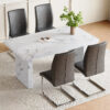 Table and chair set.63"*35.4" White Imitation Marble Pattern MDF Dining Table Set - 4 Soft and Comfortable Dark Gray PU Chair With Arched Metal Silver Leg.Create Your Exclusive Low-Key Luxury Space.