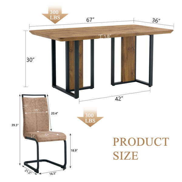b65e030b461e4773b5075feb8d9271e2_afceeac3bc31084ca2f967630447c543 Table and chair set.67"x36" Wood-Textured MDF Dining Table Set with 4 Brown Fabric Chairs.MDF sticker,Wood colored texture sticker,Black C-tube dining chair legs,Suitable for kitchen,Dining room,etc.
