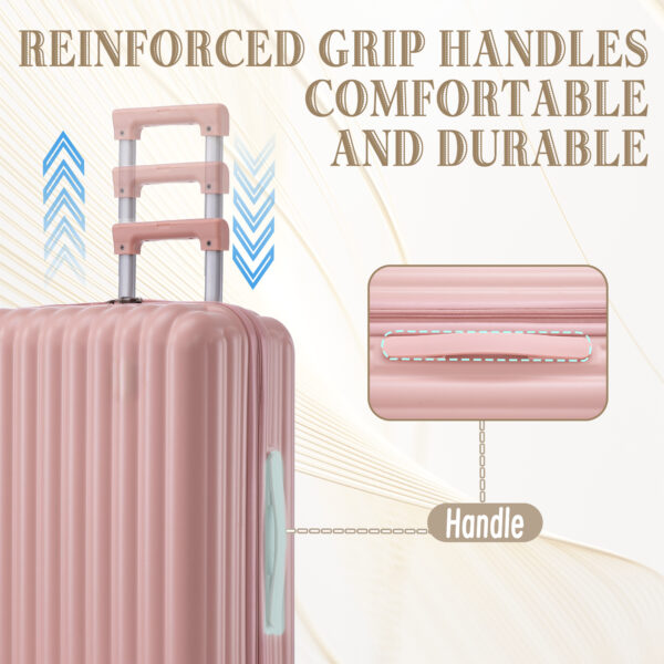20"/24"/28" 3 pcs/set in ABS Spinner Wheel Luggage, Carry on Suitcase, with Cup Holder & USB Port & Phone Holder (Pink)