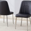 2 modern dining chairs, smooth PU leather backrest and silver-toned metal legs for a comfortable home experience for kitchens, bedrooms and offices.
