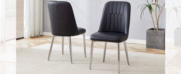 b668964c164b41b79d946c3d8a766b26_60c987a772b6633bb18a1ff9d0006752 2 modern dining chairs, smooth PU leather backrest and silver-toned metal legs for a comfortable home experience for kitchens, bedrooms and offices.