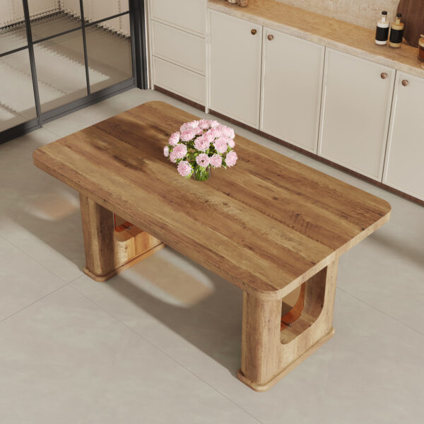b67dff63e88e4ce59ffe71c35361ca0d_0941166abb003f788431cfab61b608d6 64.5 x 35.4 Inch Stylish Wood Color Textured Dining Table, Perfectly Blending Simplicity And Transparency. Made of MDF Material With Wood Grain Stickers, It Exudes A Strong Sense Of Fashion.