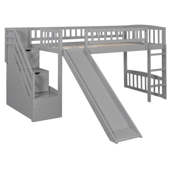 Stairway Twin Size Loft Bed with Two Drawers and Slide,Gray(OLD SKU:LT000515AAE)