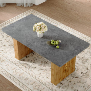 Large modern rectangular table with cement-grey patterned top and large MDF legs for kitchen, dining and living room to give a different atmosphere to the home environment.